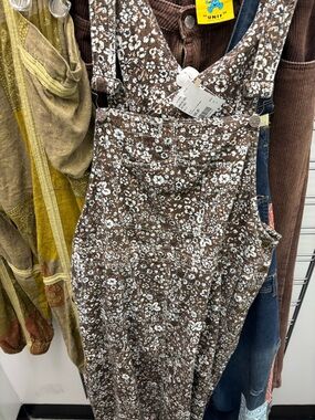 Free People Brown and White Floral Overall Maxi Dress